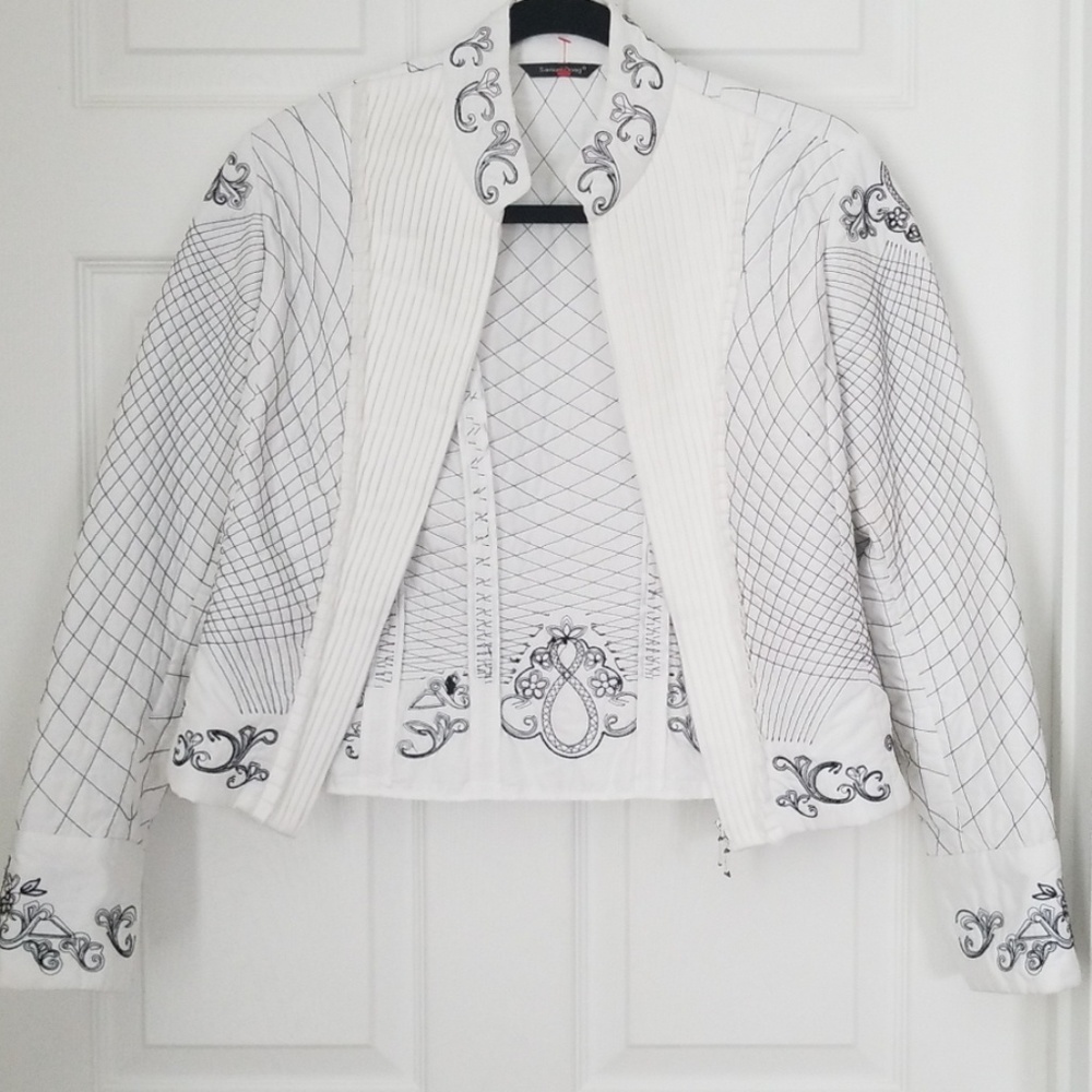 Samuel Dong black and white stich/patterned blazer